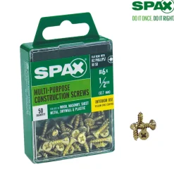 SPAX No. 6 x 1/2 in. L Phillips/Square Flat Head Yellow Zinc Steel Multi-Purpose Screw 50 each