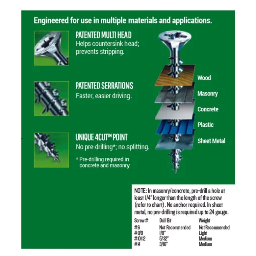 SPAX No. 6 x 1-1/4 in. L Phillips/Square Flat Head Zinc-Plated Steel Multi-Purpose Screw 35 each
