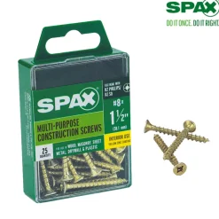 SPAX No. 8 x 1-1/2 in. L Phillips/Square Flat Head Yellow Zinc Steel Multi-Purpose Screw 25 each