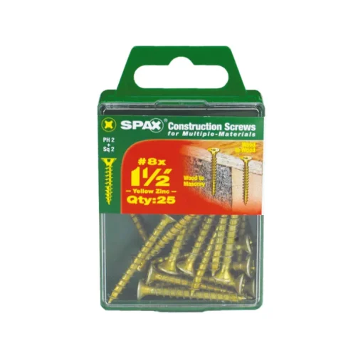 SPAX No. 8 x 1-1/2 in. L Phillips/Square Flat Head Yellow Zinc Steel Multi-Purpose Screw 25 each