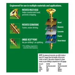 SPAX No. 8 x 1-1/2 in. L Phillips/Square Flat Head Yellow Zinc Steel Multi-Purpose Screw 25 each
