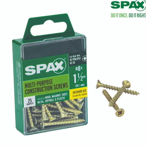 SPAX No. 8 x 1-1/2 in. L Phillips/Square Flat Head Yellow Zinc Steel Multi-Purpose Screw 25 each