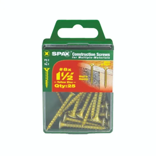 SPAX No. 8 x 1-1/2 in. L Phillips/Square Flat Head Yellow Zinc Steel Multi-Purpose Screw 25 each