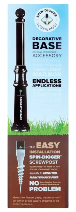 SpinDigger Cast Aluminum Black Mailbox Post Base 6 in. W