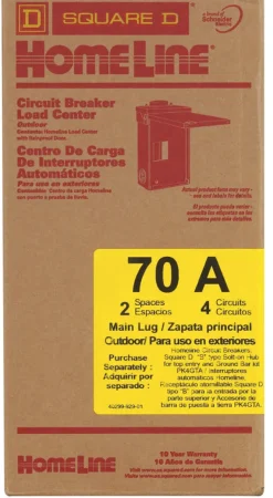 Square D HomeLine 70 amps 120/240 V 2 space 4 circuits Wall Mount Main Lug Load Center