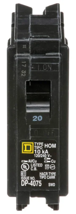 Square D HomeLine 20 amps Plug In Single Pole Circuit Breaker