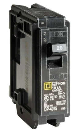 Square D HomeLine 20 amps Plug In Single Pole Circuit Breaker