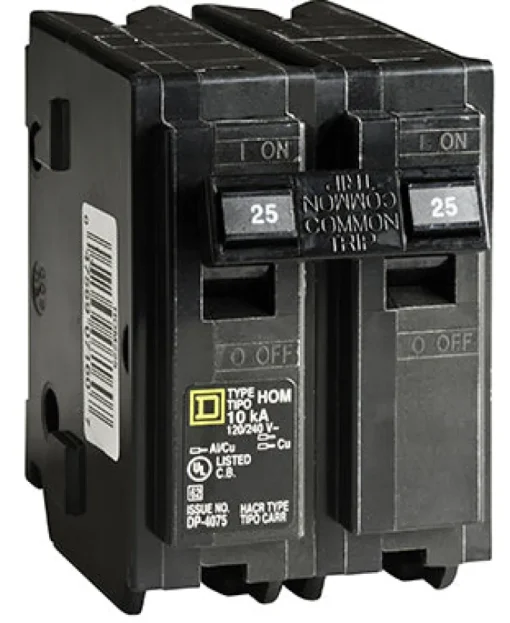 Square D HomeLine 2-Pole Plug-In Mount Indoor Circuit Breaker 120/240V 25A