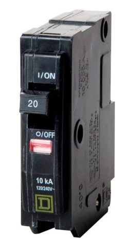 Square D Plug In Mount Miniature Circuit Breaker 20A 1-Pole 120/240V ac 10 kA