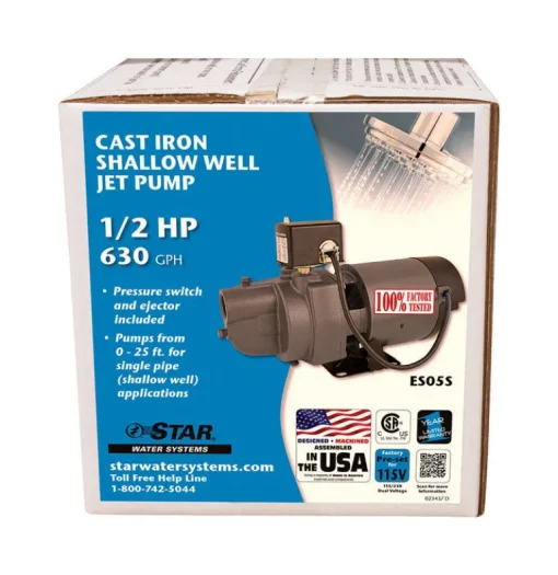 Star Water Systems Cast Iron Shallow Well Pump 115/230V 1/2 hp 8.6A 630 GPH 1-1/4 x 1 Dia. in.