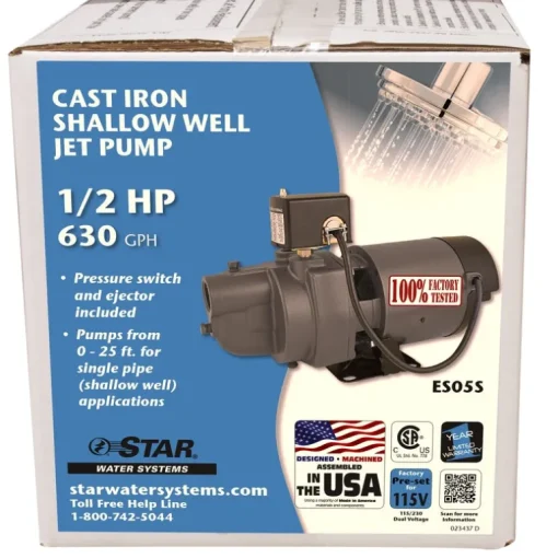 Star Water Systems Cast Iron Shallow Well Pump 115/230V 1/2 hp 8.6A 630 GPH 1-1/4 x 1 Dia. in.