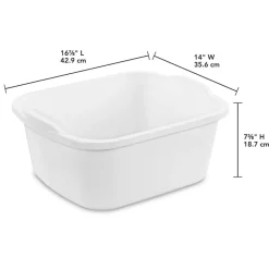 Sterilite Corporation Heavy Duty Plastic White Dishpan 18 qt. Capacity, 16-7/8 x 14 x 7-3/8 in.
