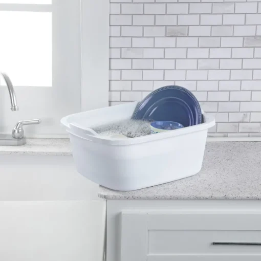 Sterilite Corporation Heavy Duty Plastic White Dishpan 18 qt. Capacity, 16-7/8 x 14 x 7-3/8 in.