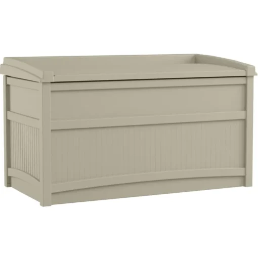 Suncast 41 in. W X 21 in. D Beige Plastic Deck Box with Seat 50 gal