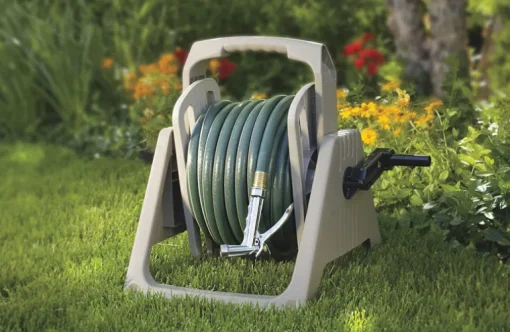 Suncast Hose Handler Taupe Resin Retractable Wall Mounted Hose Reel 100 ft. Capacity