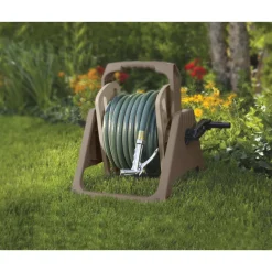 Suncast Hose Handler Taupe Resin Retractable Wall Mounted Hose Reel 100 ft. Capacity