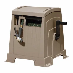 Suncast Slide Trak 165 ft. Free Standing Hideaway Beige Hose Cart with Hose Guide