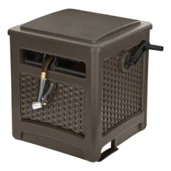 Suncast Smart Trak Brown Resin Free Standing Wicker Hideaway Hose Reel 225 ft. Capacity