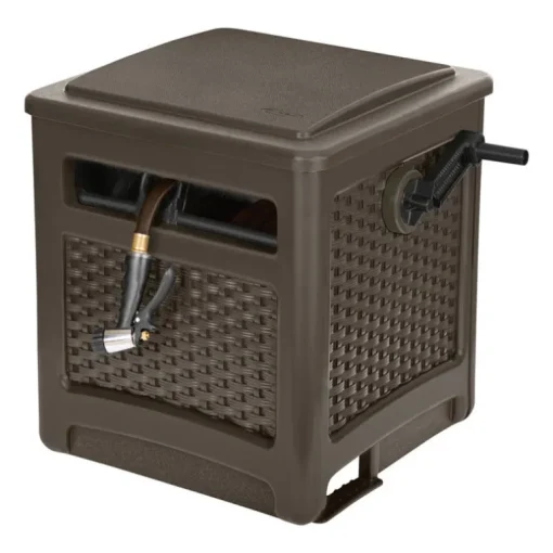 Suncast Smart Trak Brown Resin Free Standing Wicker Hideaway Hose Reel 225 ft. Capacity