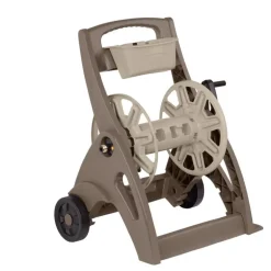 Suncast Smart Tube Taupe Resin Retractable Wheeled Hose Reel Cart 225 ft. Capacity