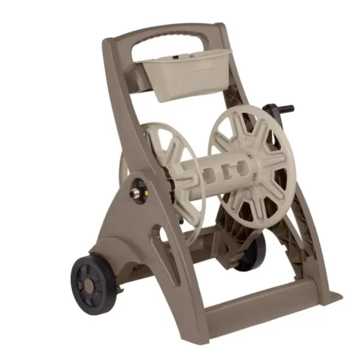 Suncast Smart Tube Taupe Resin Retractable Wheeled Hose Reel Cart 225 ft. Capacity
