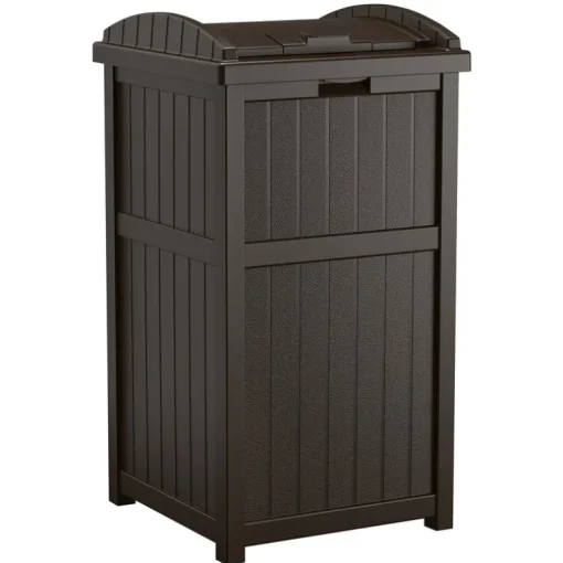 Suncast Trash Hideaway Java Resin 30 gal. Capacity Garbage Can 31.63 H x 15.75 W x 16 D in.