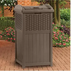 Suncast Trash Hideaway Java Resin 30 gal. Capacity Garbage Can 31.63 H x 15.75 W x 16 D in.
