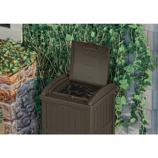 Suncast Trash Hideaway Java Resin 30 gal. Capacity Garbage Can 31.63 H x 15.75 W x 16 D in.