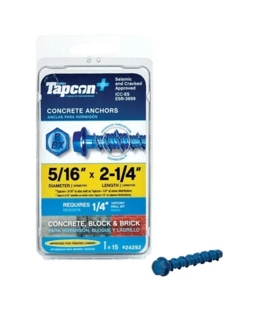 Tapcon 5/16 in. D X 2-1/4 in. L Steel Hex Head Concrete Screw Anchor 15 pk