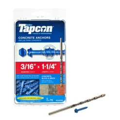 Tapcon 3/16 in. Dia. x 1-1/4 in. L Steel Hex Head Concrete Screw Anchor 75 pk