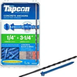 Tapcon 1/4 in. Dia. x 3-1/4 in. L Steel Hex Head Concrete Screw Anchor 75 pk