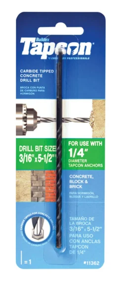 Tapcon 3/16 in. X 5-1/2 in. L Carbide Tipped Concrete Drill Bit Straight Shank 1 pc