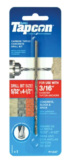 Tapcon 5/32 in. X 4-1/2 in. L Carbide Tipped Concrete Drill Bit Straight Shank 1 pc