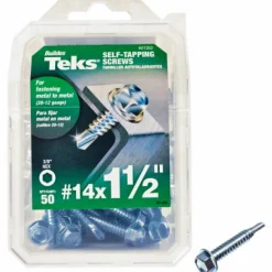 Teks No. 14 x 1-1/2 in. L Hex Washer Head Zinc-Plated Steel Sheet Metal Screws 50 pk