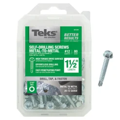Teks No. 12 x 1-1/2 in. L Hex Washer Head Zinc-Plated Steel Sheet Metal Screws 80 pk