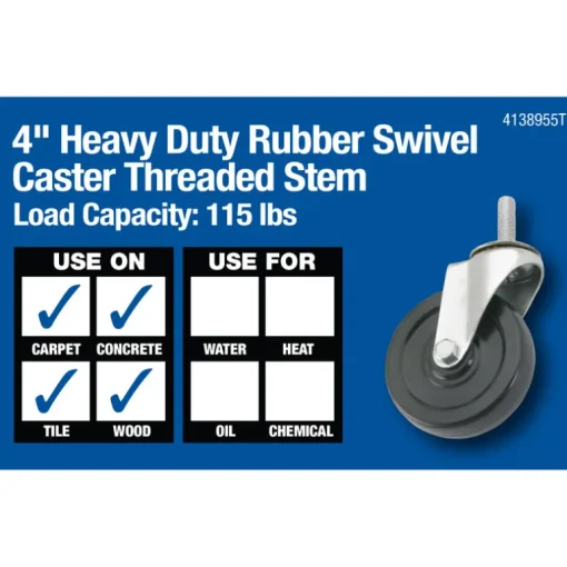 Titan 4 in. D Swivel Rubber Caster 115 lb 1 pk