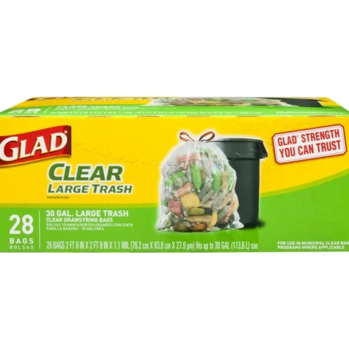 TRASH BAGS30GAL28CT CLR