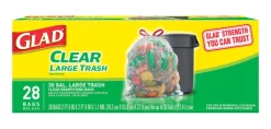TRASH BAGS30GAL28CT CLR