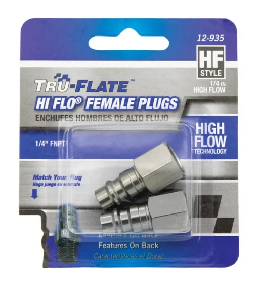 Tru-Flate HI FLO Anodized Aircraft Aluminum Plug 1/4 in. Female 2 pc