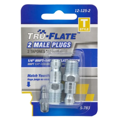 Tru-Flate Steel 1/4 in. T-Style Plug 1/4 in. Male 2 pc