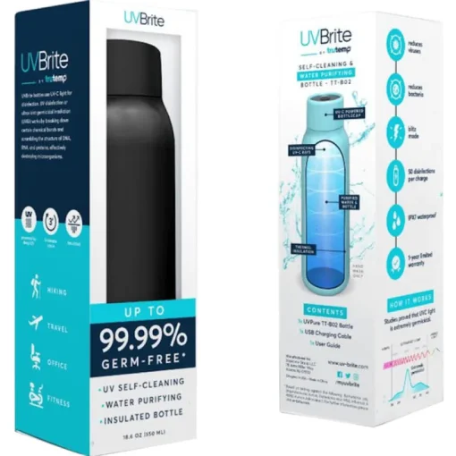 UVBrite 20.3 oz. Self-Cleaning Water Bottle Black
