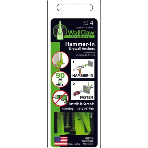 WallClaw Anchors .25 in. D X 2 in. L Plastic/Steel Pan Head Wallboard Anchors 4 pk