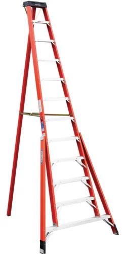 Werner Fiberglass Tripod Stepladder Aluminum 12 ' Type Ia 300 Lb Heavy Duty Non-Conduct
