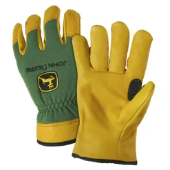 West Chester John Deere Unisex Deerskin Leather Work Gloves Green/Yellow L 1 pair