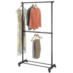 Whitmor 6898-10159 18.5 X 37.25 X 70.25 Black Adjustable 2-Rod Garment Rack