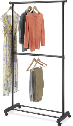 Whitmor 6898-10159 18.5 X 37.25 X 70.25 Black Adjustable 2-Rod Garment Rack