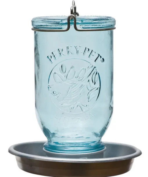 Wild Bird Waterer, Antique Blue Mason Jar