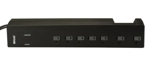 Woods 41601-88-11 7-Outlet 1250 Joules Black Surge Protector With 10' Cord