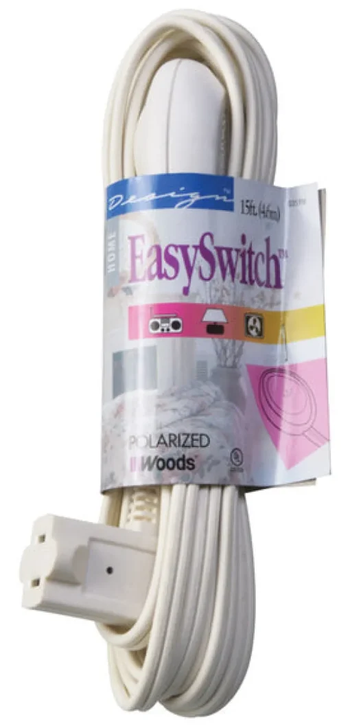Woods Easy Switch Indoor 15 ft. L White Extension Cord 16/2 SPT-2