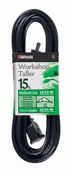 Woods Indoor or Outdoor 15 ft. L Black Extension Cord 16/2